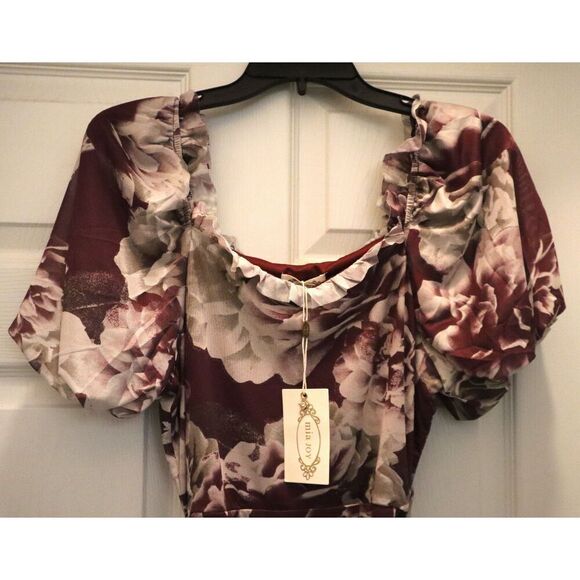 Mia Joy x Joyfolie Women's Sz Small Plum Purple Floral Alyssa Ruched Dress - Picture 8 of 13